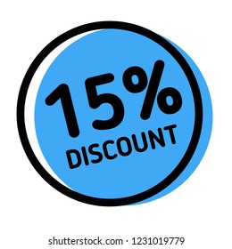 15 percent discount stamp on white background. Sign, label, sticker.