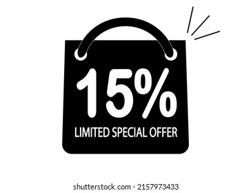 15 percent discount, store bag 15% off promotion sale banner black.