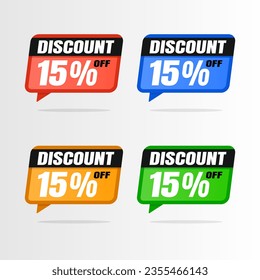 15 percent discount white banner with red, blue, yellow, green balloon for offers and promotions sales.