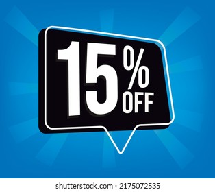 15 percent of f- discount for big sales - black balloon on a blue background