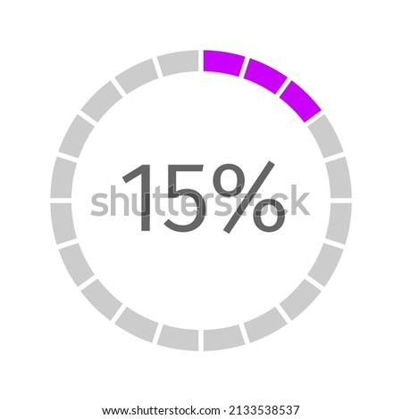 15 percent filled round loading bar divided on segments from 1 to 20. Buffering, progress, waiting or downloading icon. Infographic element for website interface. Vector flat illustration