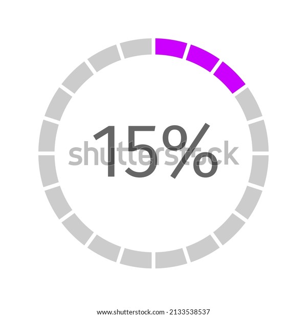 15 percent filled round loading bar divided\
on segments from 1 to 20. Buffering, progress, waiting or\
downloading icon. Infographic element for website interface. Vector\
flat illustration