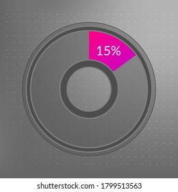 15 percent isolated pie chart. Percentage vector, transparent infographic icon on dotted background. Circle sign for business, finance, web design, download, progress