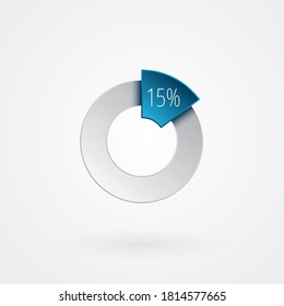 15 percent isolated pie chart. Percentage vector symbol, infographic  blue gray gradient icon. Circle sign for business, finance, web design, download, progress