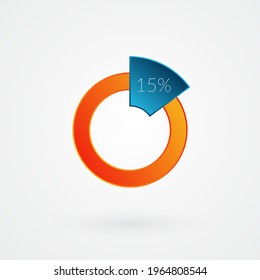15 percent isolated pie chart. Percentage vector, infographic gradient icon. Circle sign for business, finance, web design, download, progress