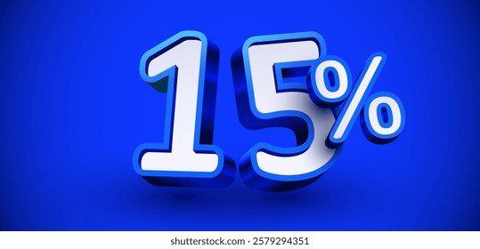 15 percent Off. 3d number 15. Sale banner. Vector illustration.
