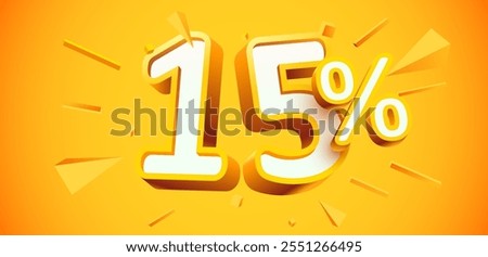 15 percent Off. 3d number 15. Sale banner. Vector illustration.