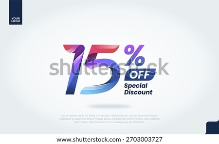 15 Percent Off Banner Vector with Modern 3D Gradient Typography for Sale Promotion