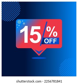 15 percent off. Blue banner with floating balloon for promotions and offers.