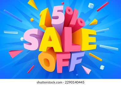 15 percent Off. Discount creative composition. Mega Sale. Vector illustration.