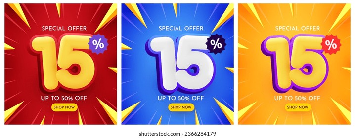 15 percent Off. Discount creative composition. Mega Sale. Vector illustration.