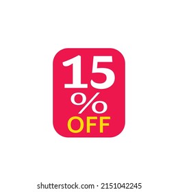 15 percent off discount sticker. Sale red % offer tag icon. Vector stamp.