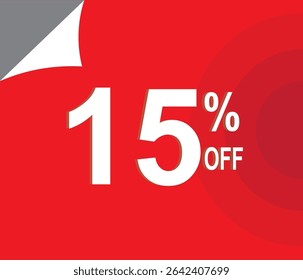 15% de desconto. Desconto para suas vendas. Vermelho e branco. 