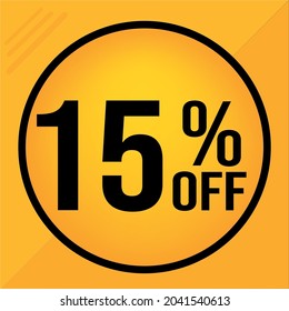 15 percent off. fifteen percent off. orange background with yellow.