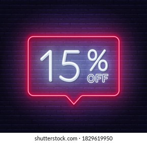 15 Percent Off Neon Sign On Brick Wall Background