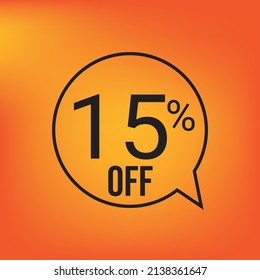 15 percent off, orange banner with balloon for promotions and offers