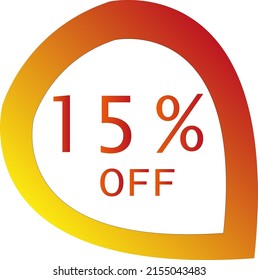 15 percent off with orange vector off circle format
