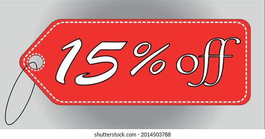 15 percent off red tag. 15 percent discount tag for offers and promotions