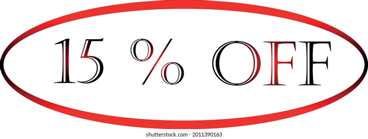 15 percent off red vector symbol. discount symbol, discount promotion, sale discount offer, marketing advertisement, super sale.