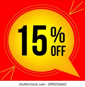 15% percent off. Sale 15% percent promotion. About gradient. Applicable for poster, shopping, offers, promotion, discount, low price, sale, banner, web and header. EPS 10 vector