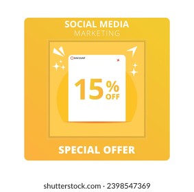 15 percent off Sale. Special offer symbol. Save 15 percentages. Vector illustration