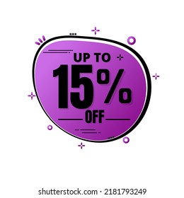 15% percent off, UP to super discount, Purple design with icons and details, mega sale. vector illustration