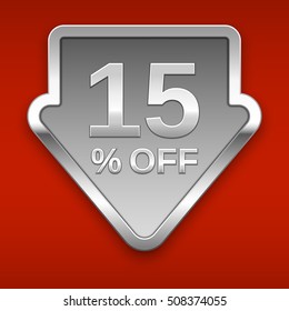 15 percent off vector badge, silver