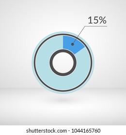 15 percent pie chart isolated symbol. Percentage vector infographics. Circle diagram sign. Business illustration icon for marketing project, finance, financial report, web, concept design, download