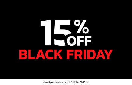 15 percent price off icon or label. Black Friday Sale banner. Discount badge design. Vector illustration.