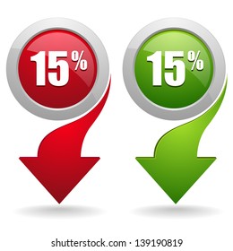 15 percent red and green button with arrow