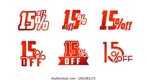 15 percent sale with business style text icon set shapes on red gradient