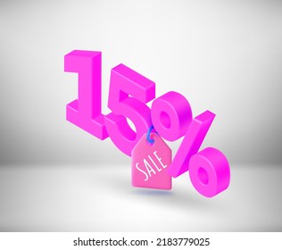 15 percent season discount concept. Vector 3d isometric label