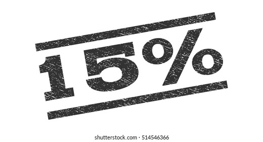 15 Percent watermark stamp. Text tag between parallel lines with grunge design style. Rubber seal stamp with dirty texture. Vector gray color ink imprint on a white background.