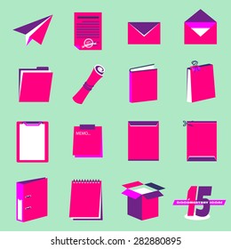 15 pink and purple tone of documentary logos are isolated on green vintage background. (EPS10 separate part by part.)