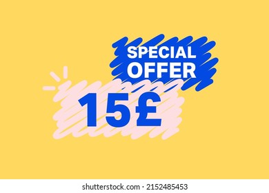 15 Pound OFF Sale Discount banner shape template. Super Sale 15 Special offer badge end of the season sale coupon bubble icon. Modern concept design. Discount offer price tag vector illustration.