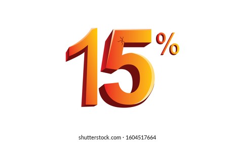 15% Realistic Vector 3D View Sign in Shiny Orange and Yellow Color