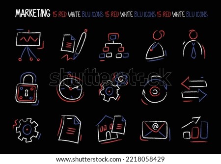 15 red white blu icons about MARKETING