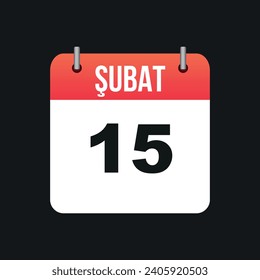 Şubat 15, Red and White Color Calendar Page Black Outline