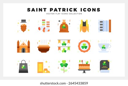15 Saint Patrick Flat icon pack. ilustração vetorial.