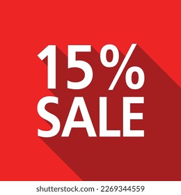 15% SALE white text on a red background