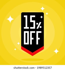 15% sales discount arrow. Fifteen percent promotional banner.