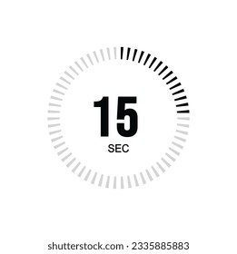 15 second timer clock. 15 sec stopwatch icon countdown time digital stop chronometer.