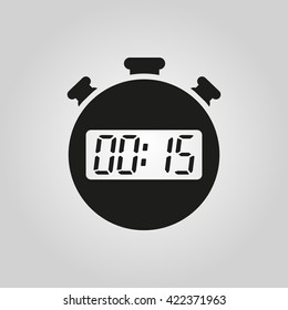 The 15 seconds, minutes stopwatch icon. Clock and watch, timer, countdown symbol. UI. Web. Logo. Sign. Flat design. App. Stock vector