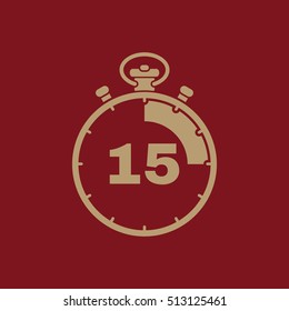 The 15 seconds, minutes stopwatch icon. Clock and watch, timer, countdown, stopwatch symbol. UI. Web. Logo. Sign. Flat design. App. Stock vector