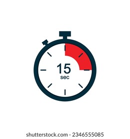 15 seconds , 15 sec stopwatch vector icon. Stopwatch icon in flat style on a white background. Vector.