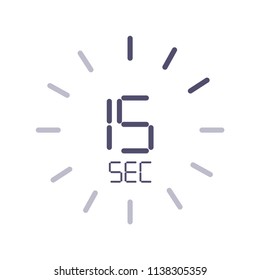 The 15 seconds, stopwatch vector icon, digital timer. clock and watch, timer, countdown symbol.