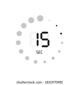 The 15 seconds, stopwatch vector icon, digital timer. Clock and watch, timer, countdown symbol.