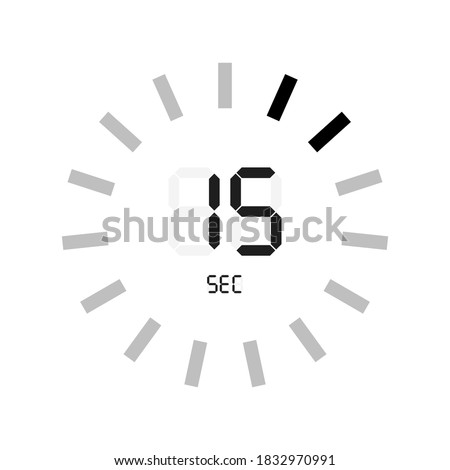 The 15 seconds, stopwatch vector icon, digital timer. Clock and watch, timer, countdown symbol.