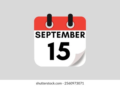 15 September calendar icon text page monthly web design on red, white, black and ash background vector, icon, or illustration with the month of September 15
