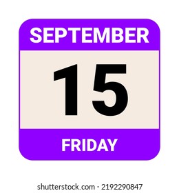 15 September, Friday. Date template. Useful design for calendar or event promotion. Vector illustration EPS 10 File. 